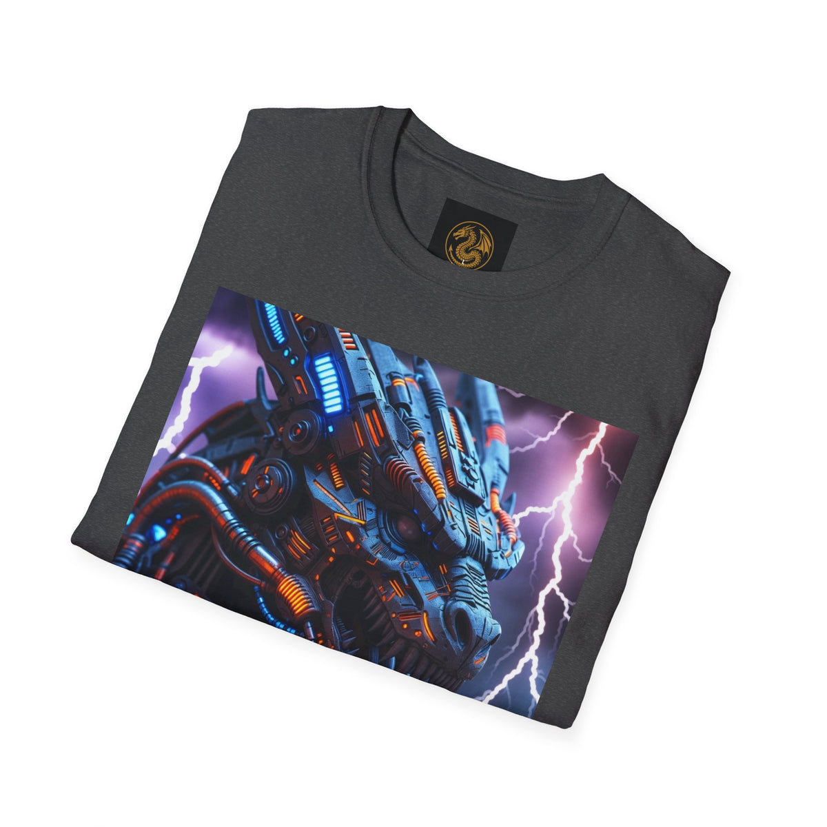 A Cyber Dragon T‑Shirt — Neon Mech Dragon with Lightning Graphic