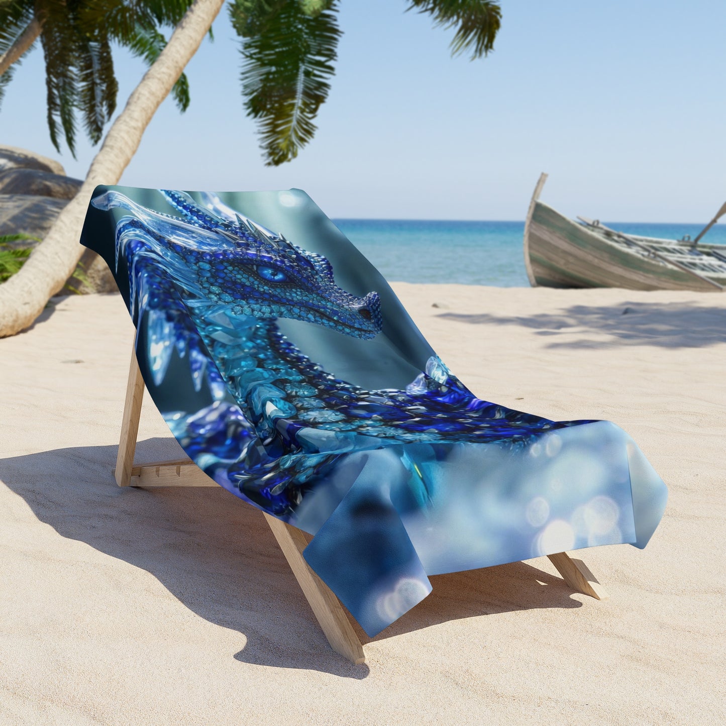 Blue Crystal Dragon Beach Towel — Mythical Sea Dragon Design