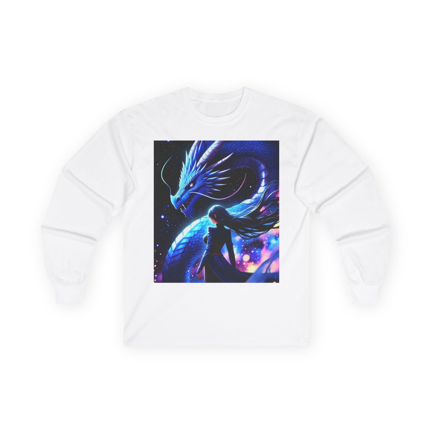 Dragon Spirit Long Sleeve Tee — Mystical Blue Anime Silhouette