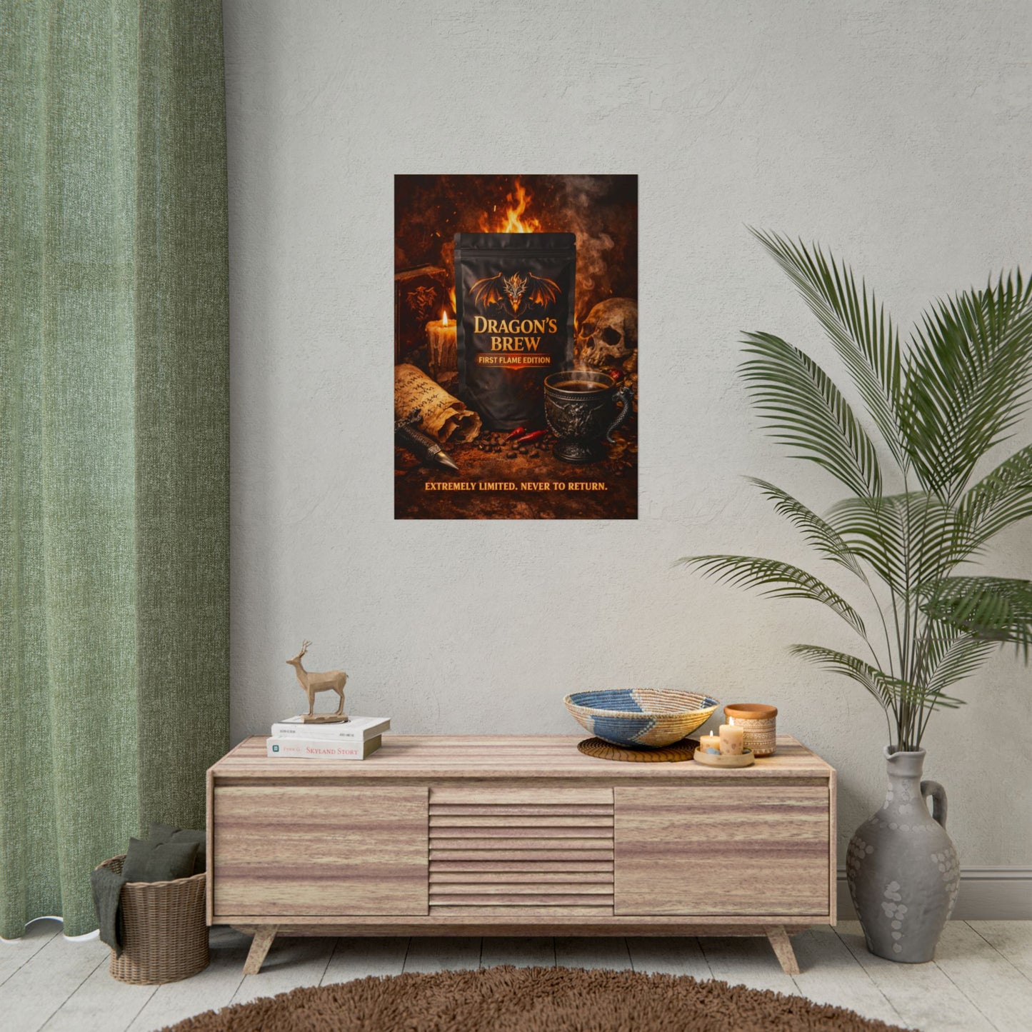 Rolled Poster — "Dragon's Brew: First Flame Edition" Fantasy Coffee Art Print