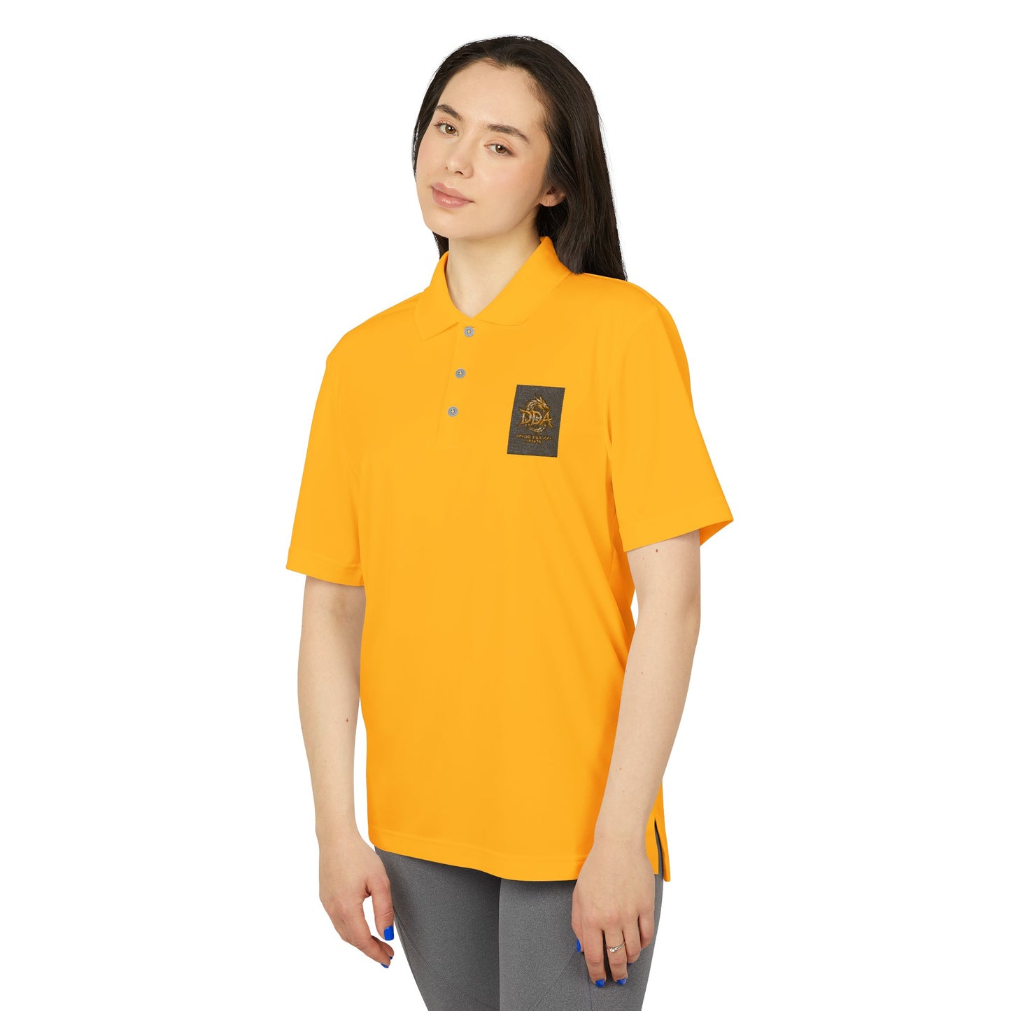 Adidas Performance Polo — Gold Crest Patch Chest Logo