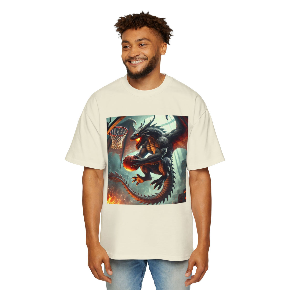 A Men's Fantasy Dragon Basketball Tee - Oversized Graphic Shirt, Streetwear Style, Casual Outfit, Gift for Him, Unique Art Tee