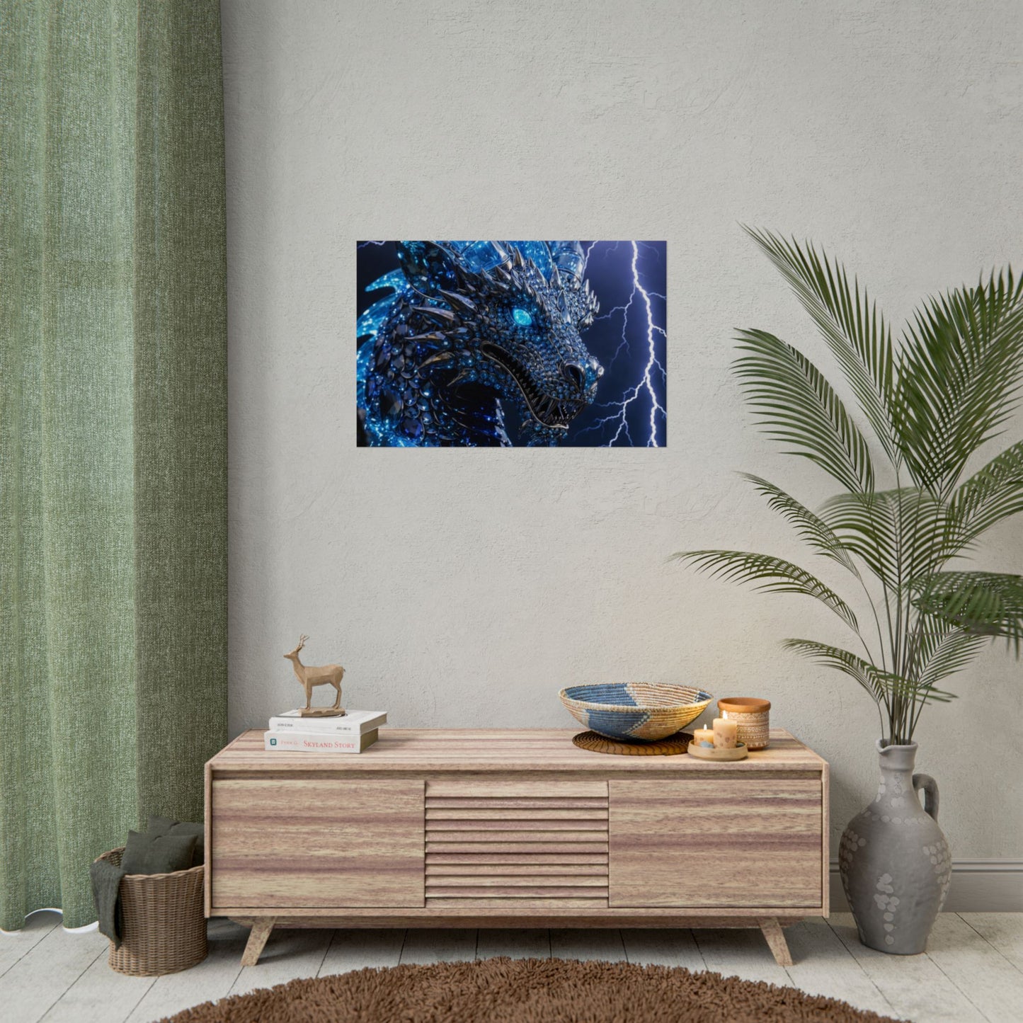 Blue Lightning Dragon Poster — Fantasy Wall Art Rolled Poster