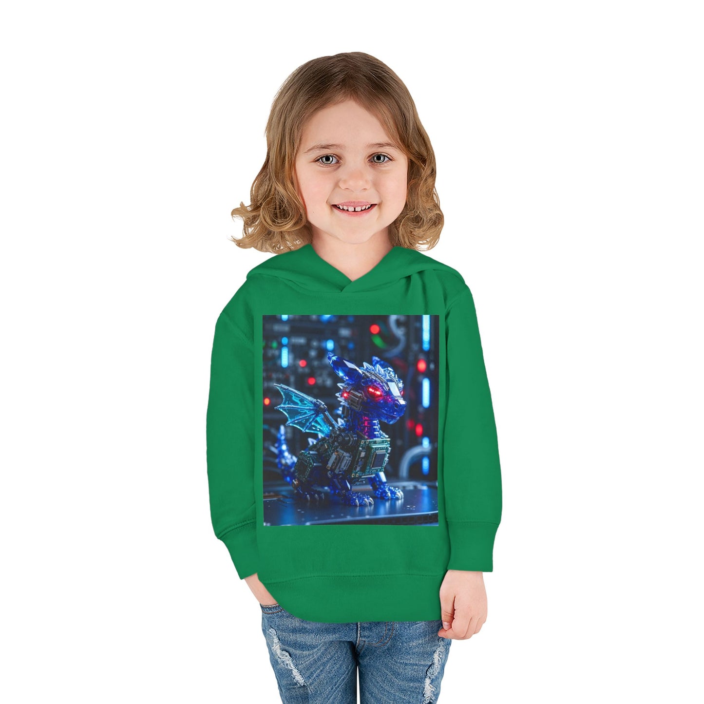 Toddler Hoodie — Neon Robot Dragon Pullover for Kids