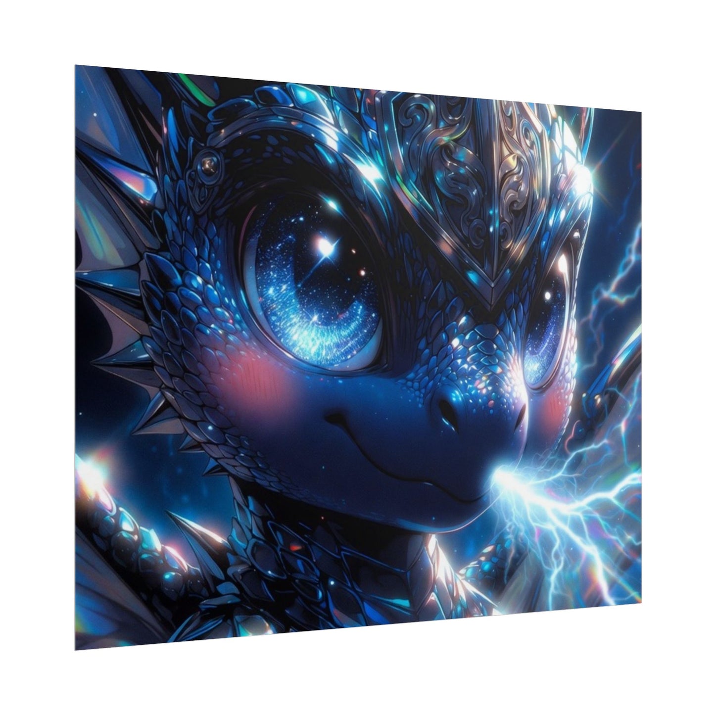 Shiny Blue Dragon Rolled Poster — Cute Electric Fantasy Wall Art