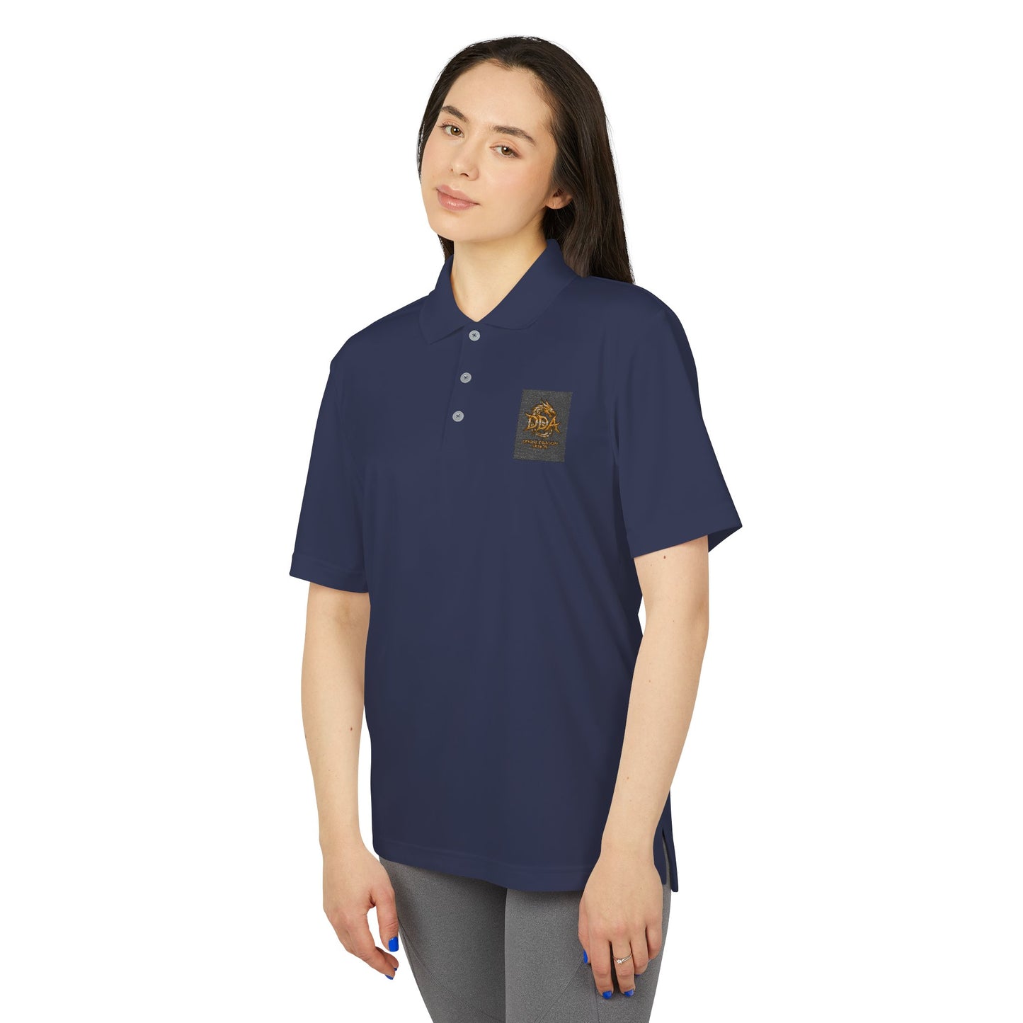 Adidas Performance Polo — Gold Crest Patch Chest Logo