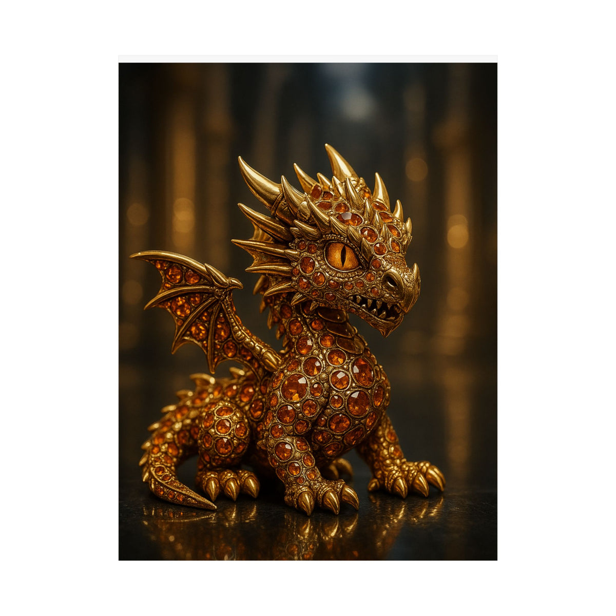 A Golden Orange Dragon Art Print, Satin Poster, Dragon Wall Art, Fantasy Decor, Gift for Gamers, Dragon Lover's Decoration