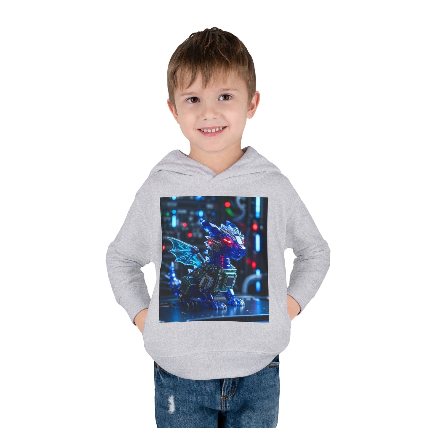Toddler Hoodie — Neon Robot Dragon Pullover for Kids