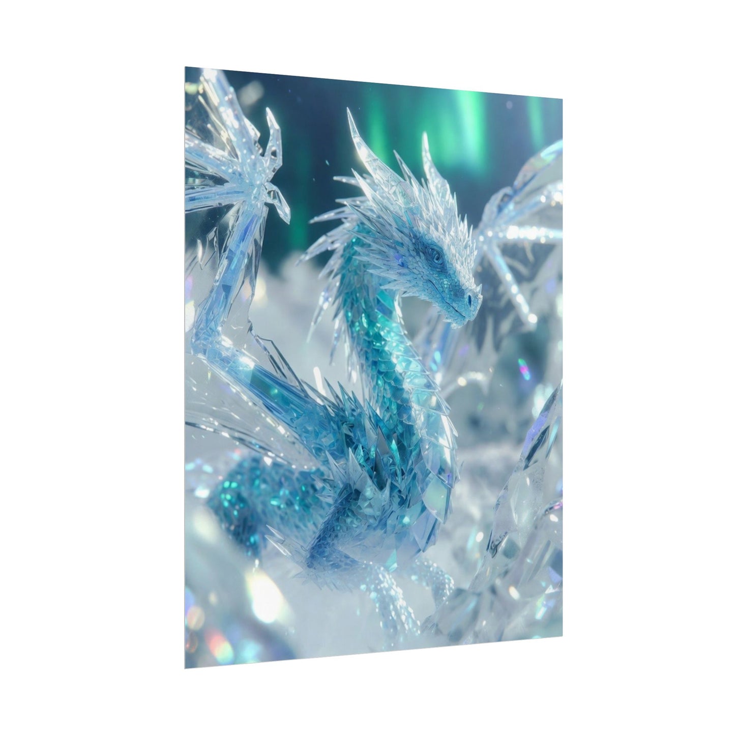 Ice Crystal Dragon Poster — Fantasy Aurora Wall Art (Rolled Poster)