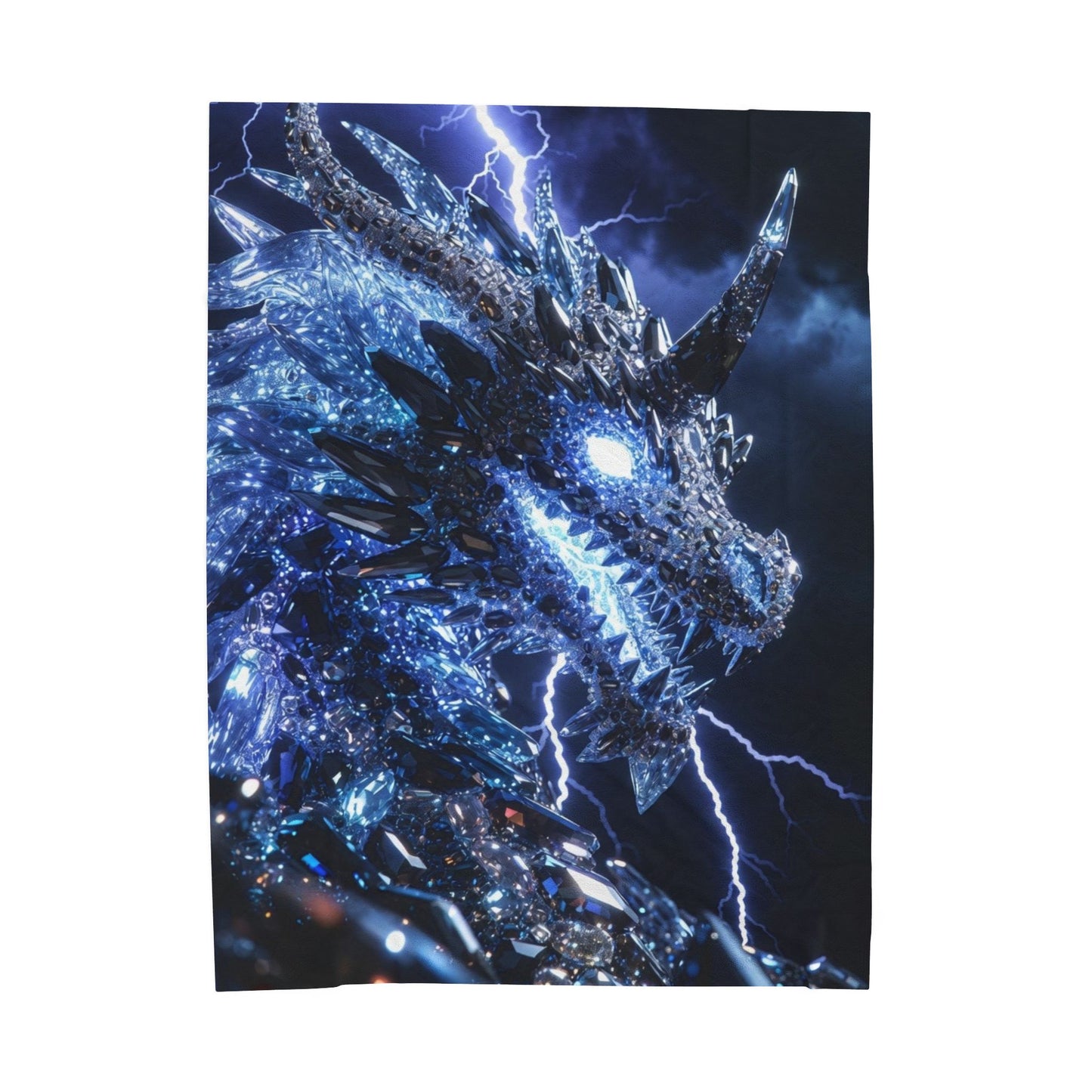 Dragon Lightning Velveteen Plush Blanket — Blue Crystal Dragon Throw for Fantasy Fans