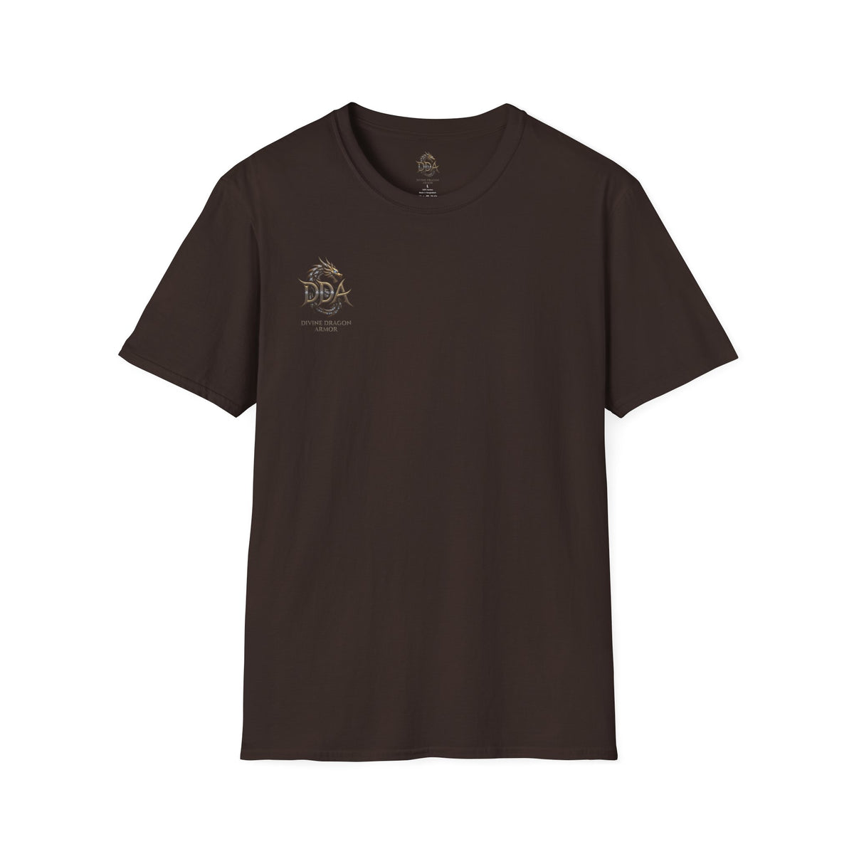 DDA DIVINE DRAGON ARMOR T-Shirt — Golden Dragon Emblem Chest Logo, Fantasy Gaming Fan Tee
