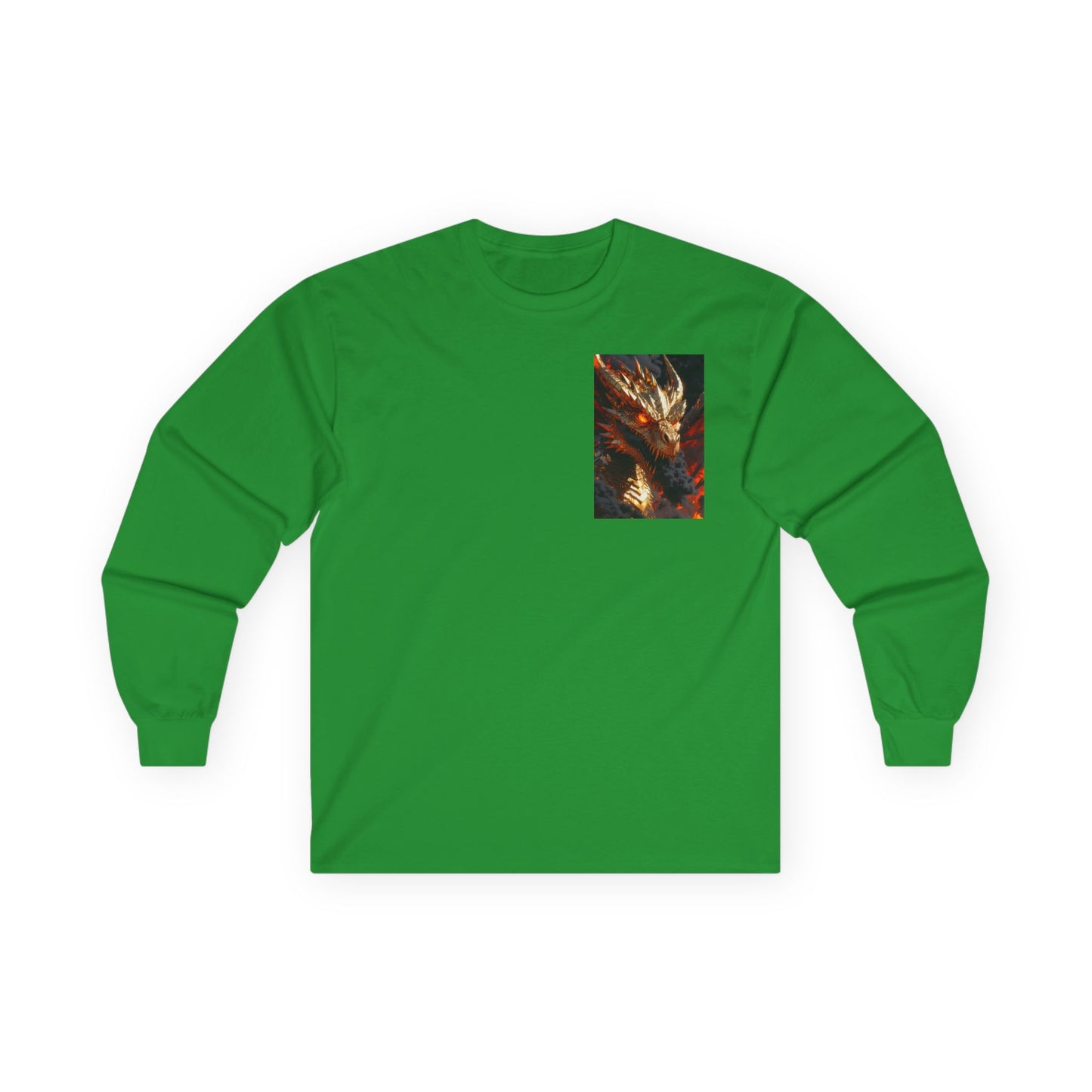 Dragon Flame Chest Graphic Long Sleeve Tee — Fiery Fantasy Shirt