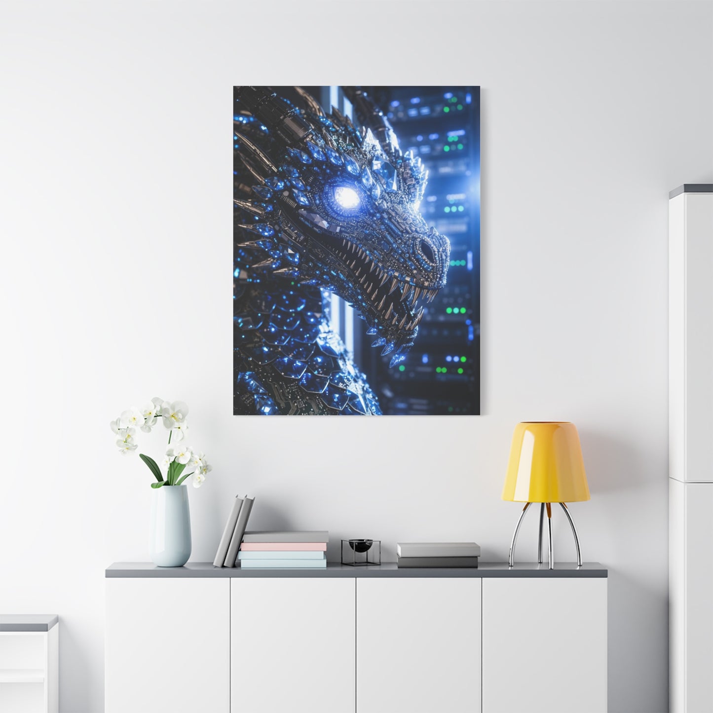 Cyber Dragon Canvas Print — Futuristic Metallic Dragon Wall Art