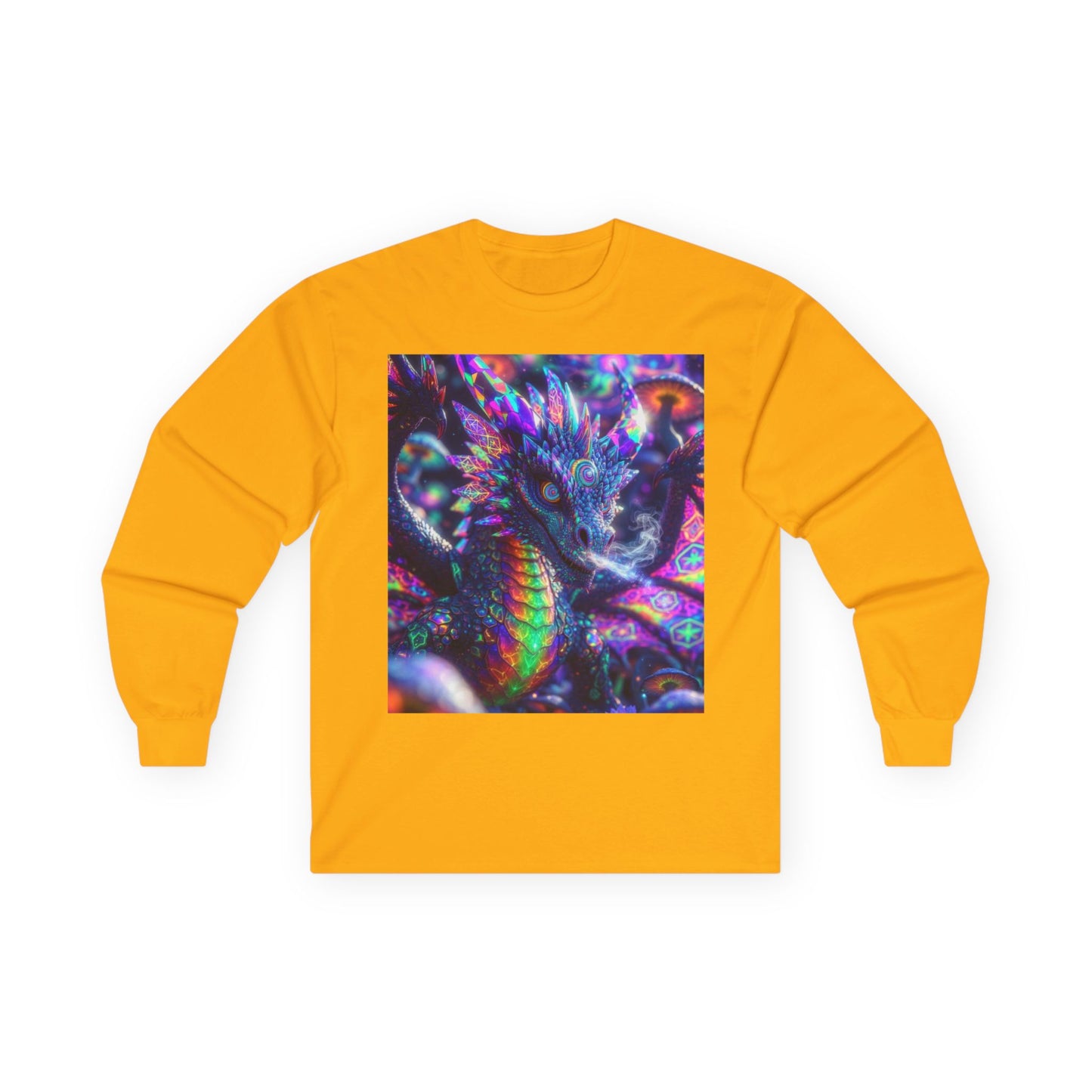 Psychedelic Dragon Long Sleeve Tee — Neon Fantasy Dragon Graphic