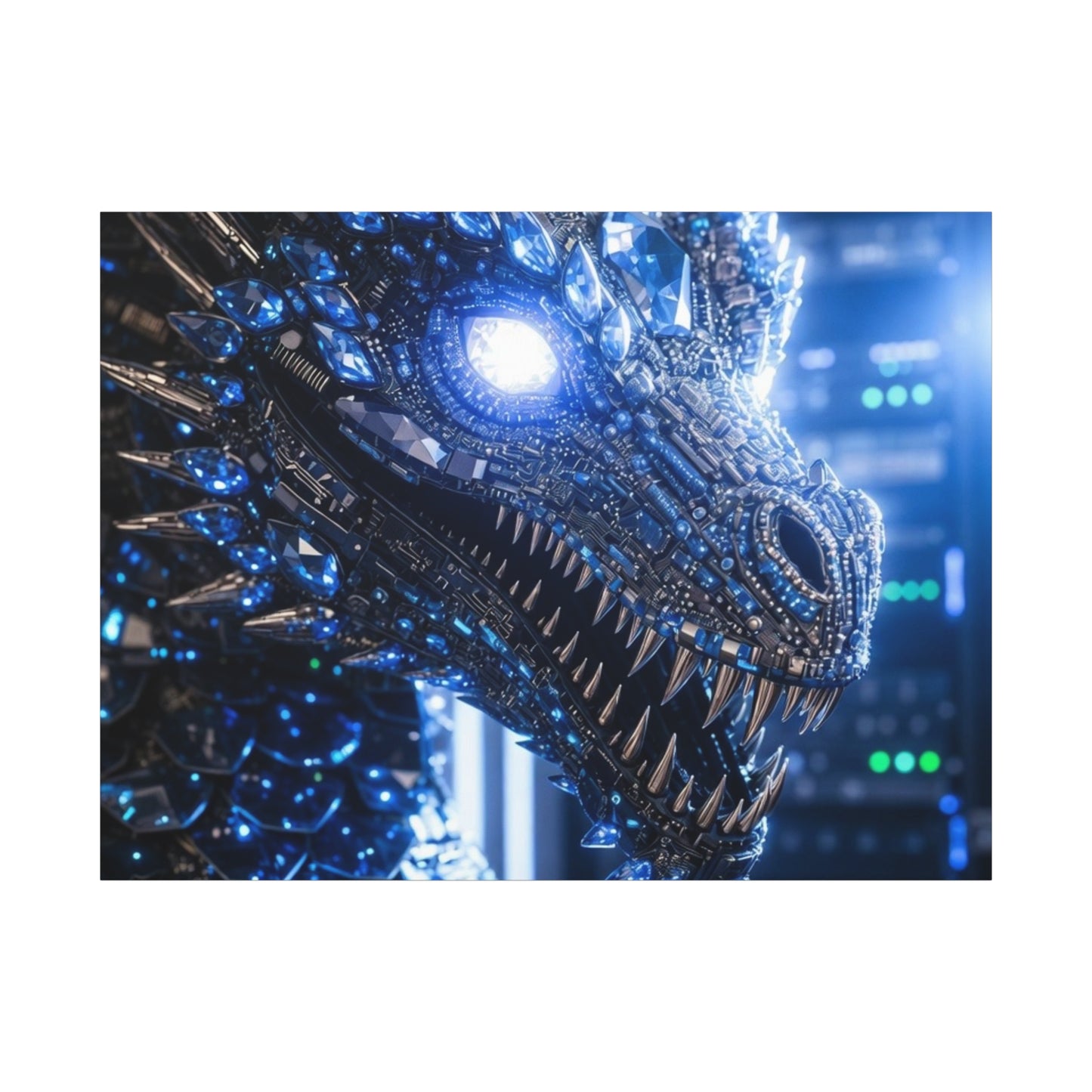 Cyber Dragon Canvas Print — Futuristic Metallic Dragon Wall Art