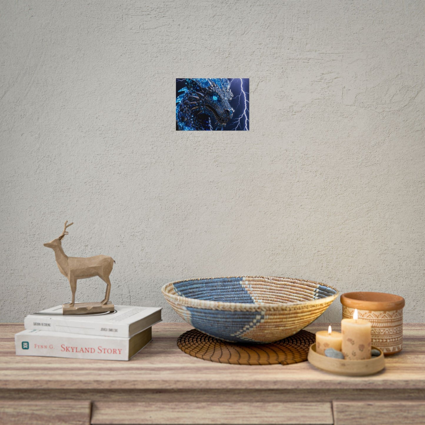 Blue Lightning Dragon Poster — Fantasy Wall Art Rolled Poster