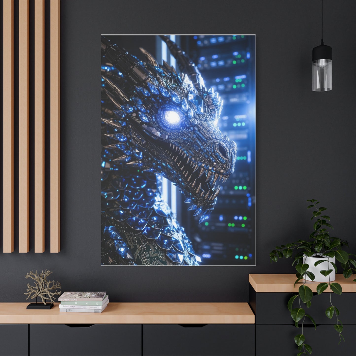 Cyber Dragon Canvas Print — Futuristic Metallic Dragon Wall Art