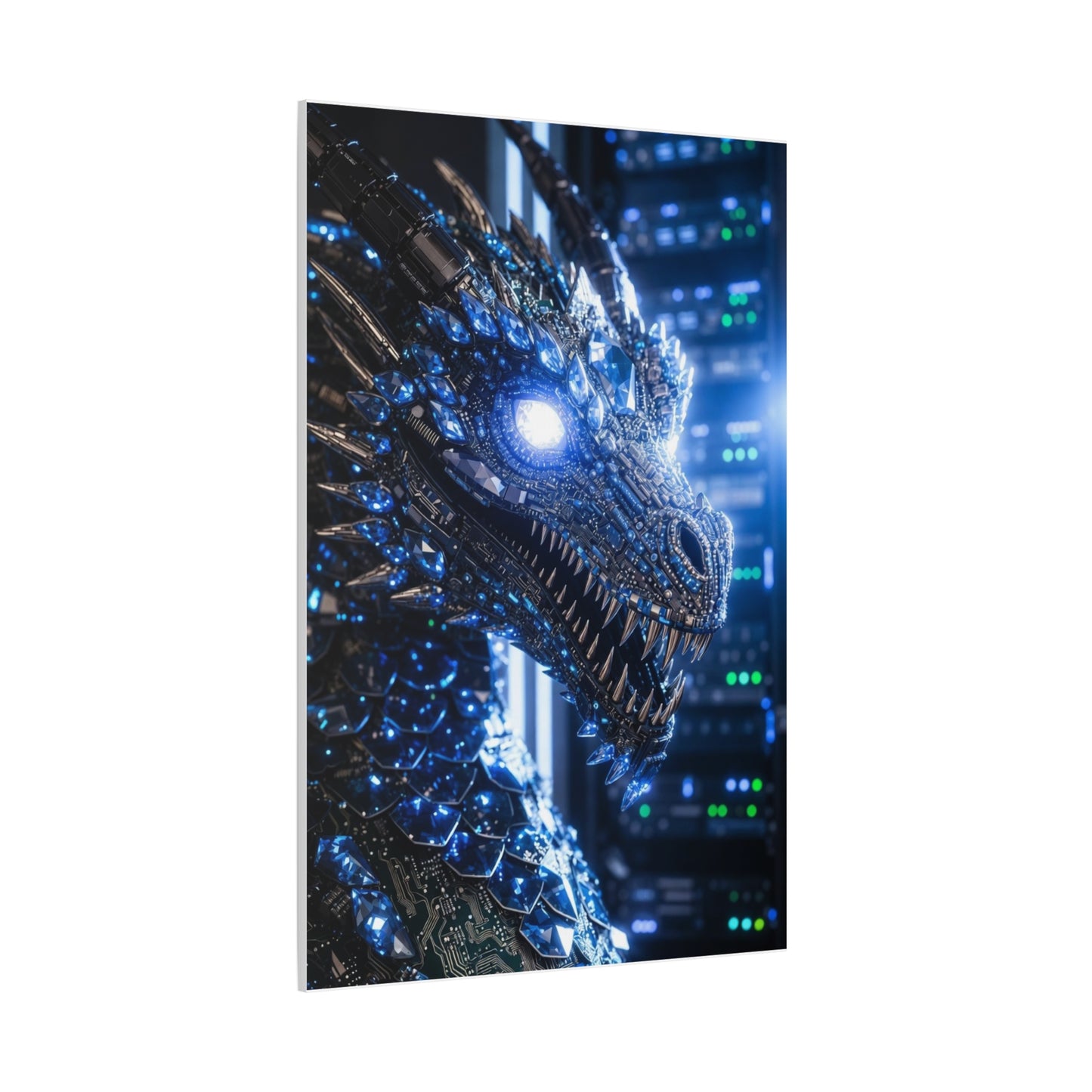 Cyber Dragon Canvas Print — Futuristic Metallic Dragon Wall Art
