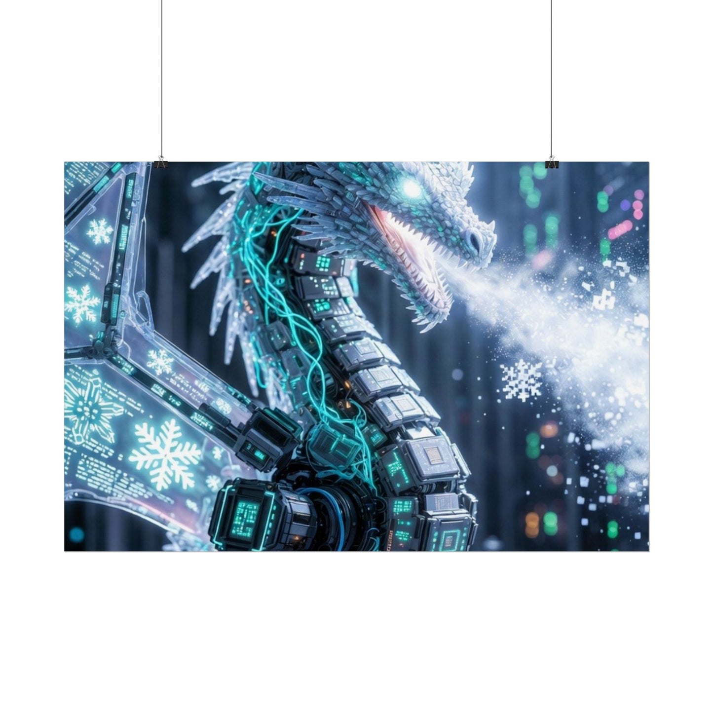 Rolled Poster — Cyber Ice Dragon Fantasy Art Print