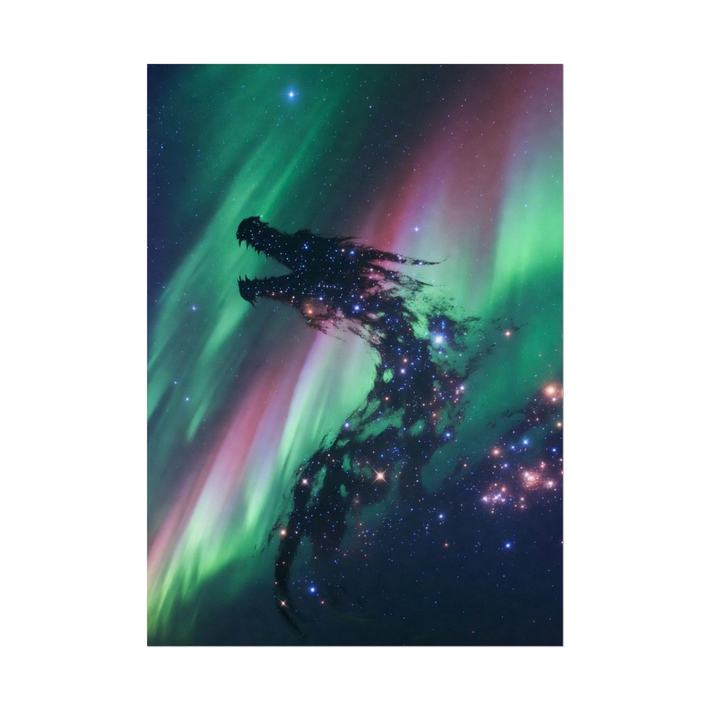 Aurora Dragon Poster — Cosmic Northern Lights Wall Art (Rolled Poster)