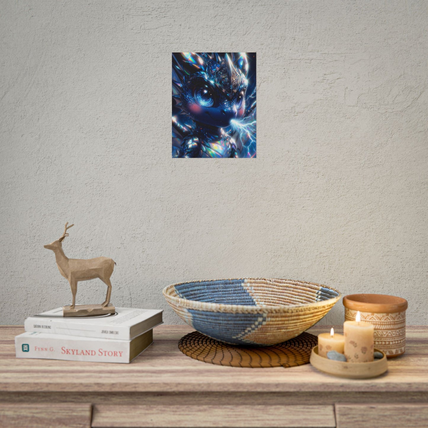 Shiny Blue Dragon Rolled Poster — Cute Electric Fantasy Wall Art