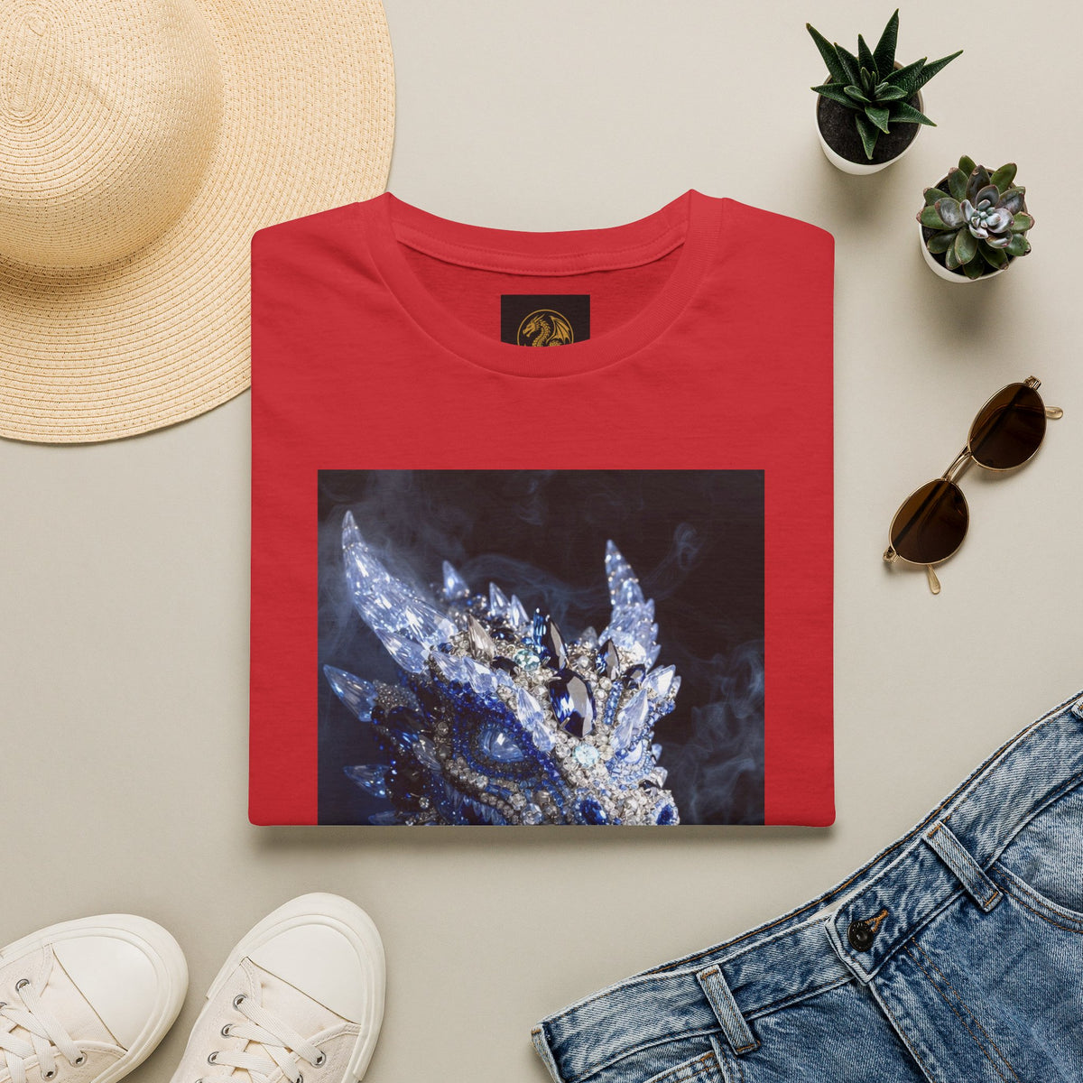 A Crystal Dragon Portrait T-Shirt — Mystical Blue Dragon Art Tee