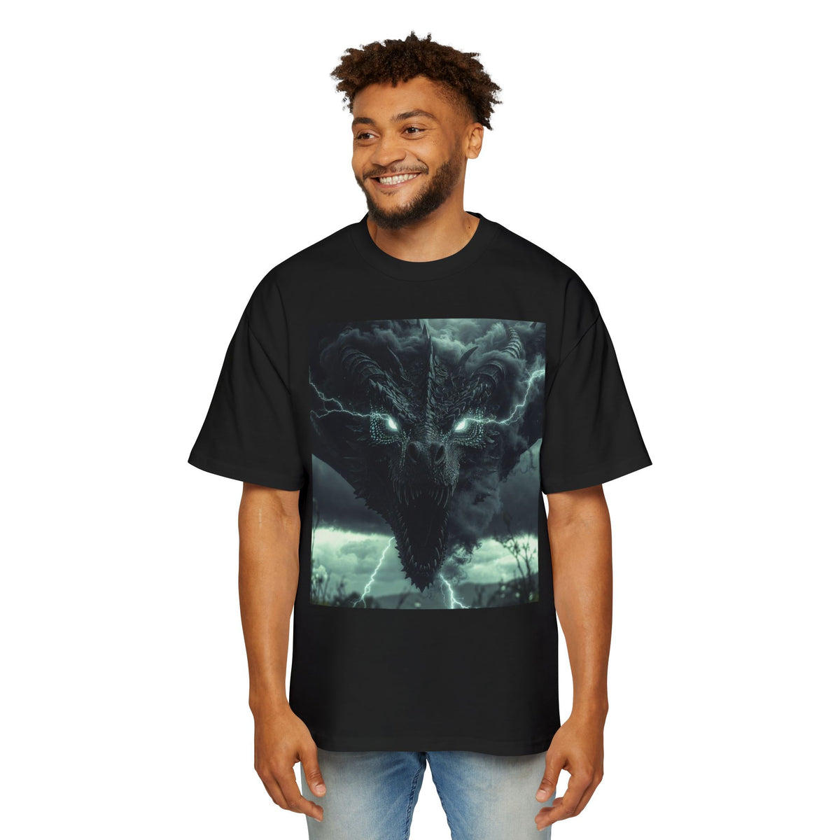 A Storm Dragon Graphic Tee — Dark Fantasy Oversized Men's T-Shirt