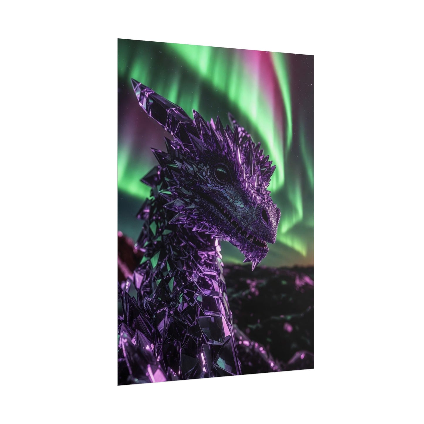 Aurora Dragon Rolled Poster — Purple Crystal Dragon Wall Art