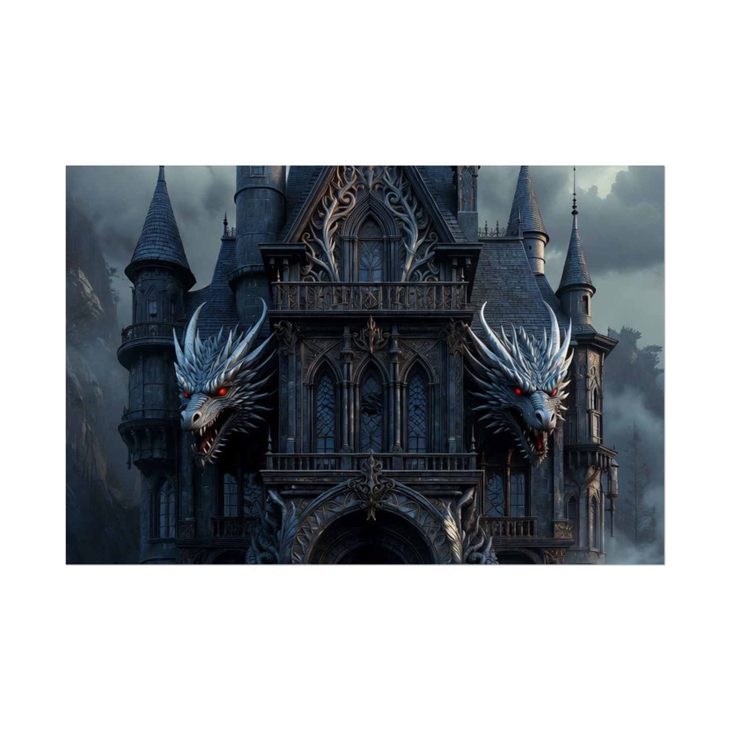 Gothic Dragon Castle Rolled Poster — Dark Fantasy Wall Art