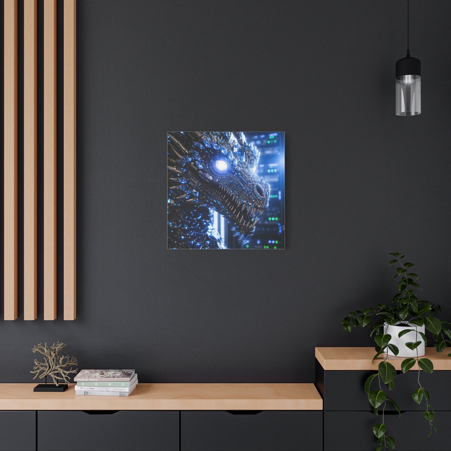 Cyber Dragon Canvas Print — Futuristic Metallic Dragon Wall Art