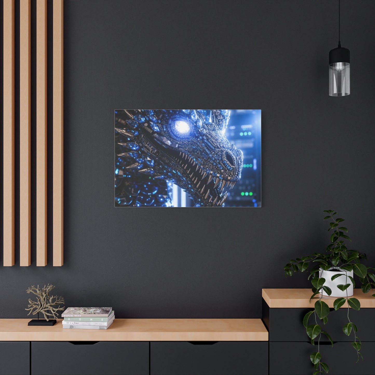 Cyber Dragon Canvas Print — Futuristic Metallic Dragon Wall Art