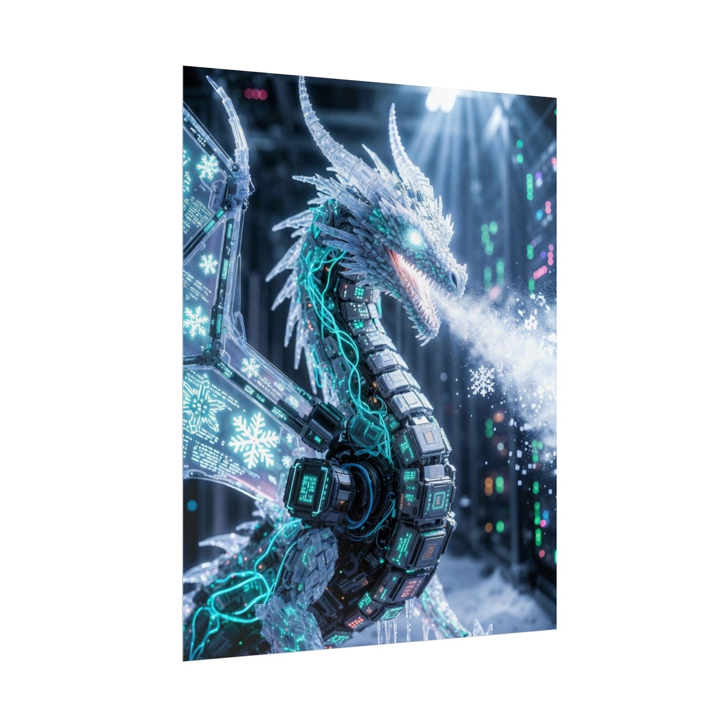 Rolled Poster — Cyber Ice Dragon Fantasy Art Print