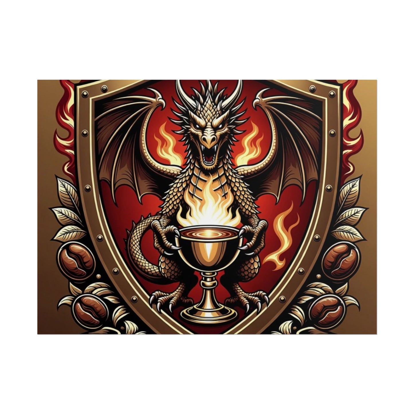 Dragon's Brew Poster — Fantasy Dragon Shield Artwork Rolled Poster