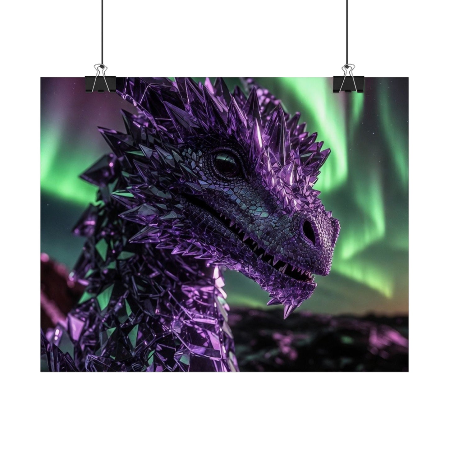Aurora Dragon Rolled Poster — Purple Crystal Dragon Wall Art