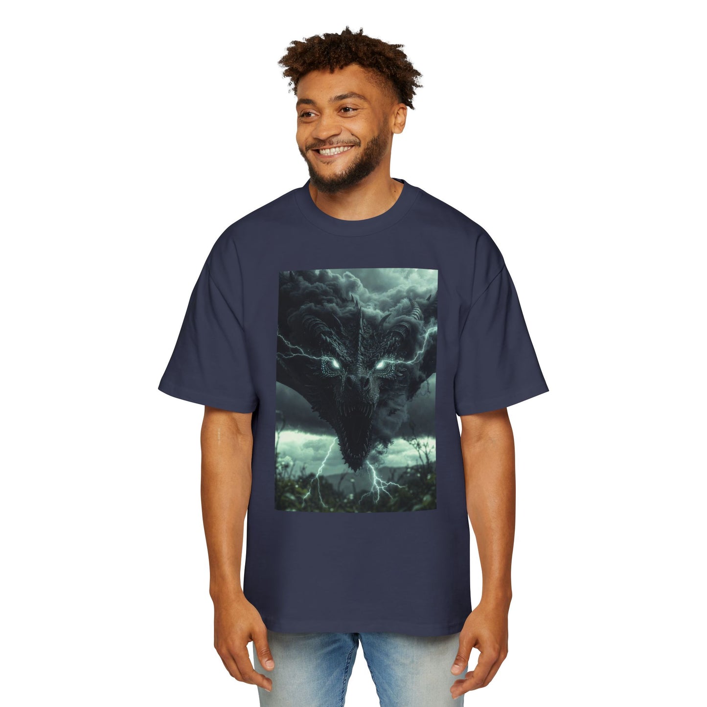 Storm Dragon Graphic Tee — Dark Fantasy Oversized Men's T-Shirt