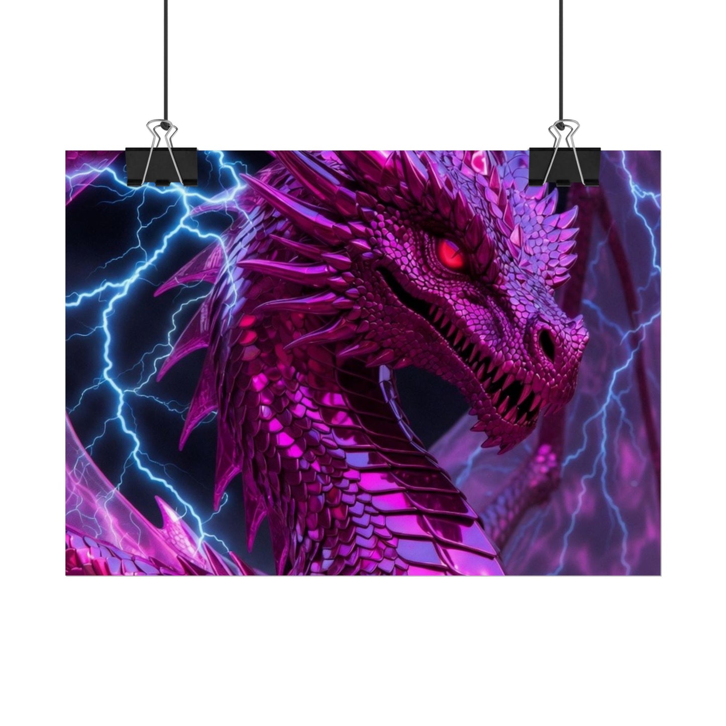 Pink Electric Dragon Poster — Fantasy Wall Art Rolled Poster