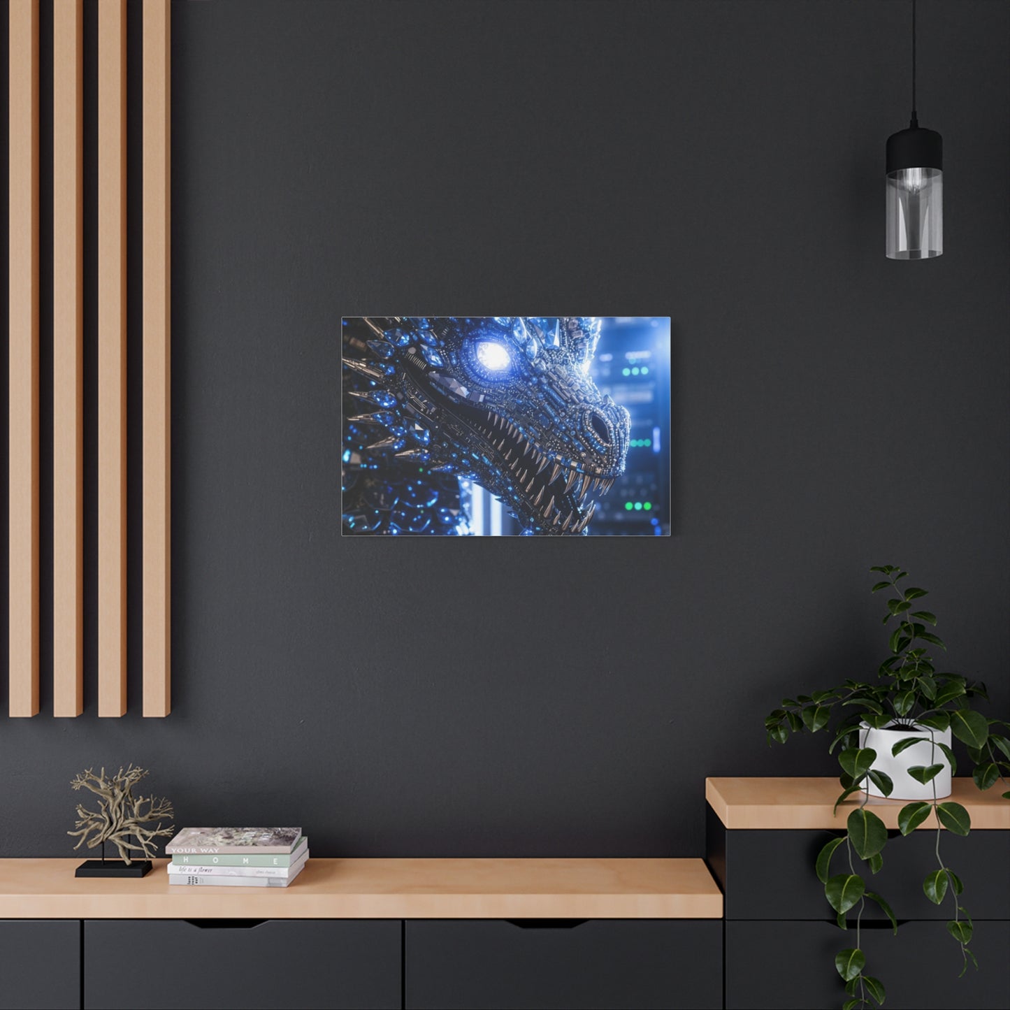 Cyber Dragon Canvas Print — Futuristic Metallic Dragon Wall Art