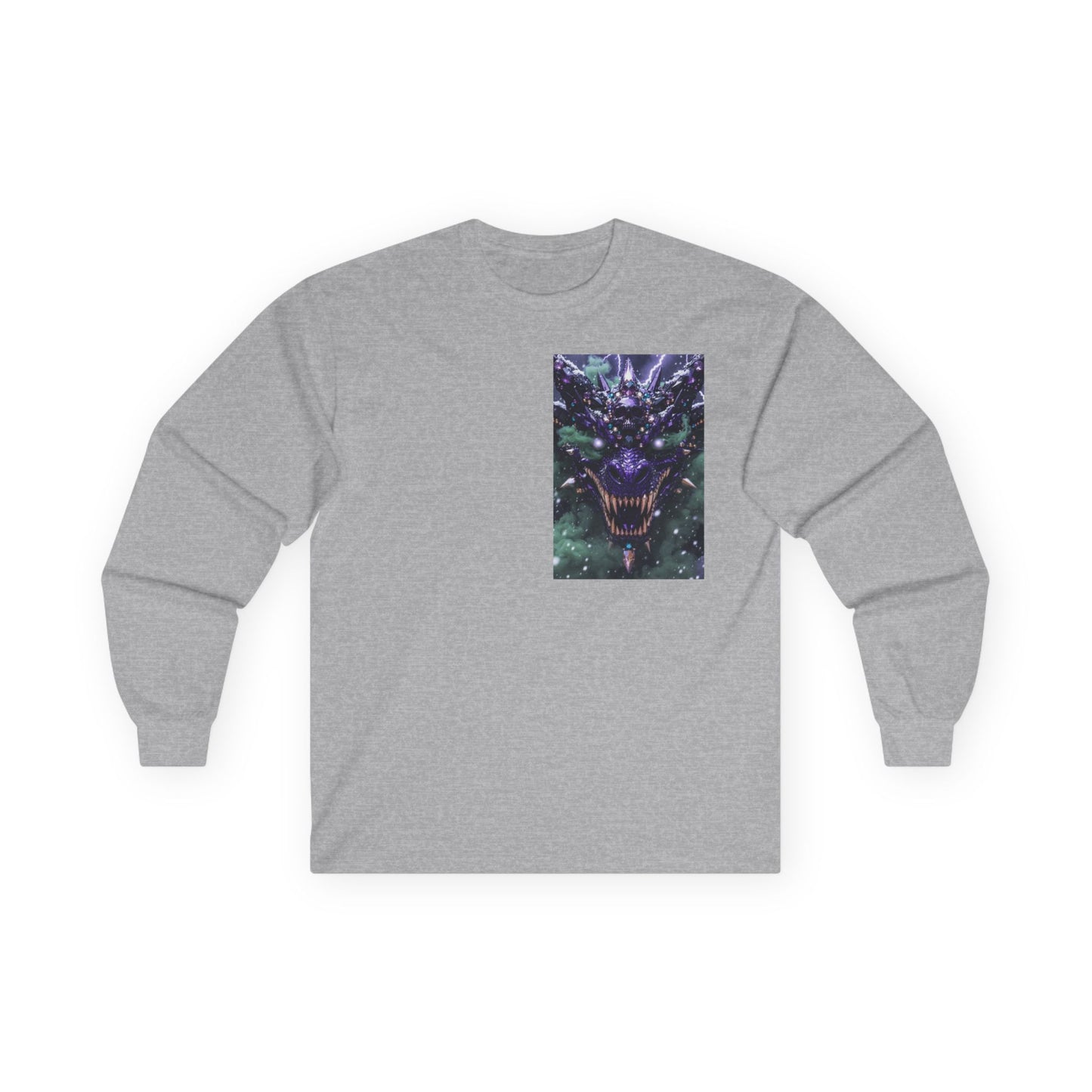 Dragon Skull Face Long Sleeve Tee — Dark Fantasy Chest Graphic