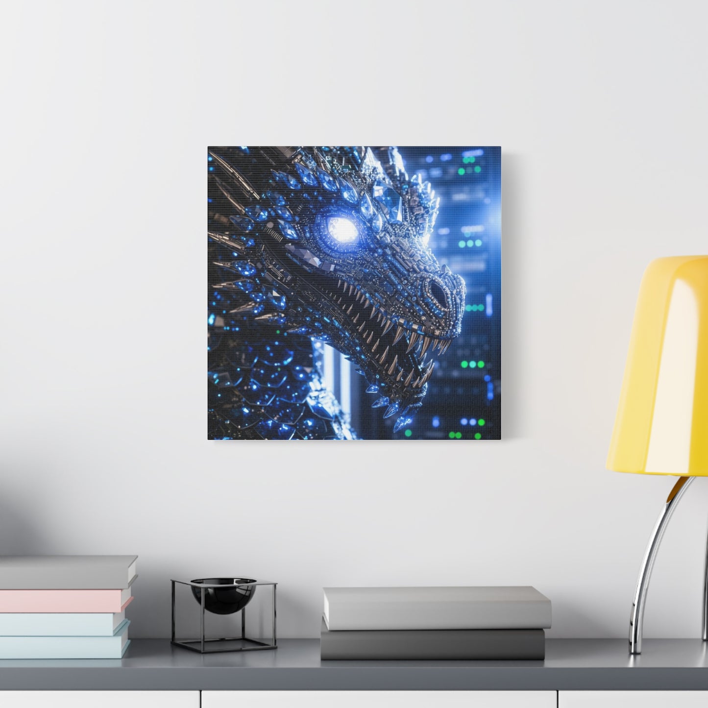 Cyber Dragon Canvas Print — Futuristic Metallic Dragon Wall Art