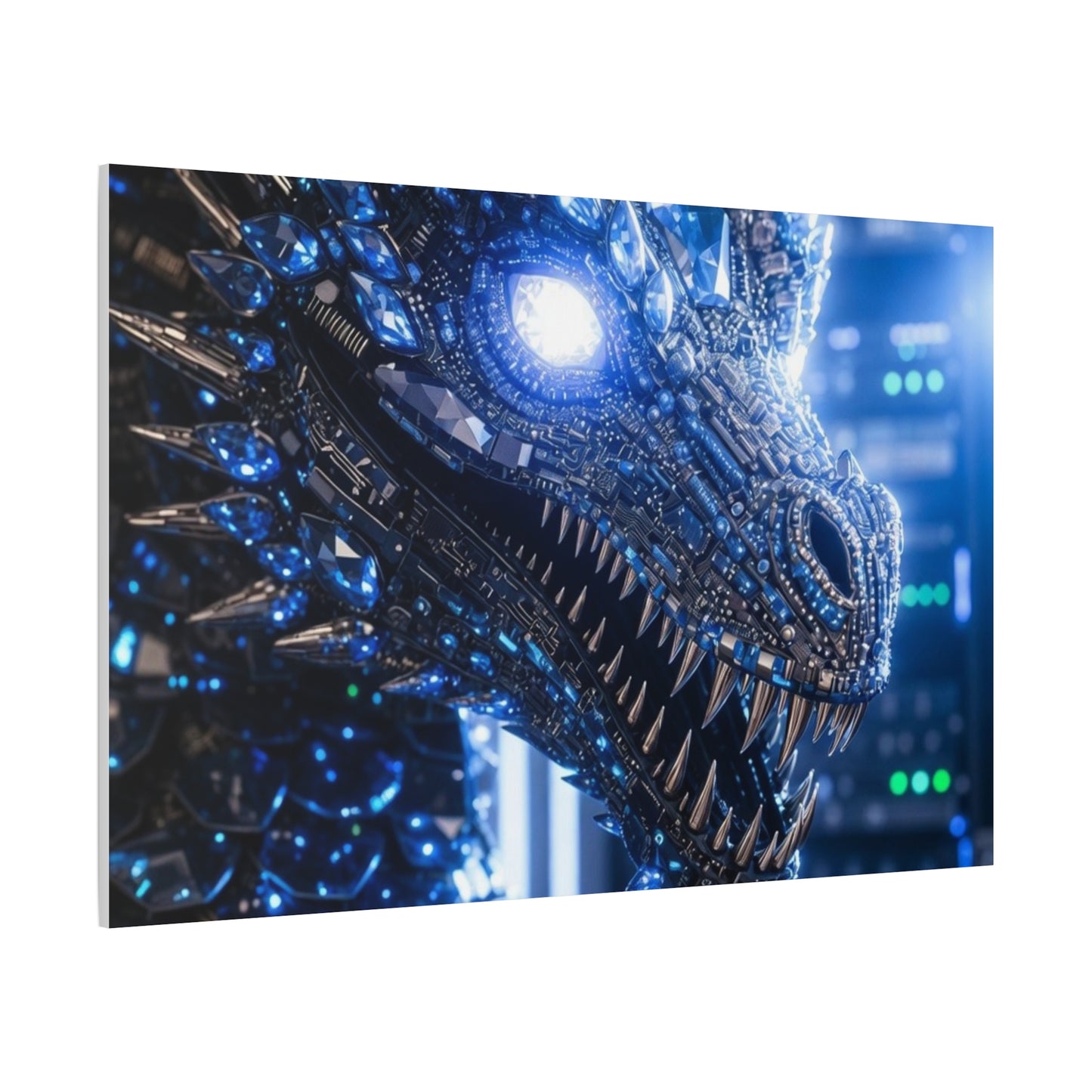Cyber Dragon Canvas Print — Futuristic Metallic Dragon Wall Art