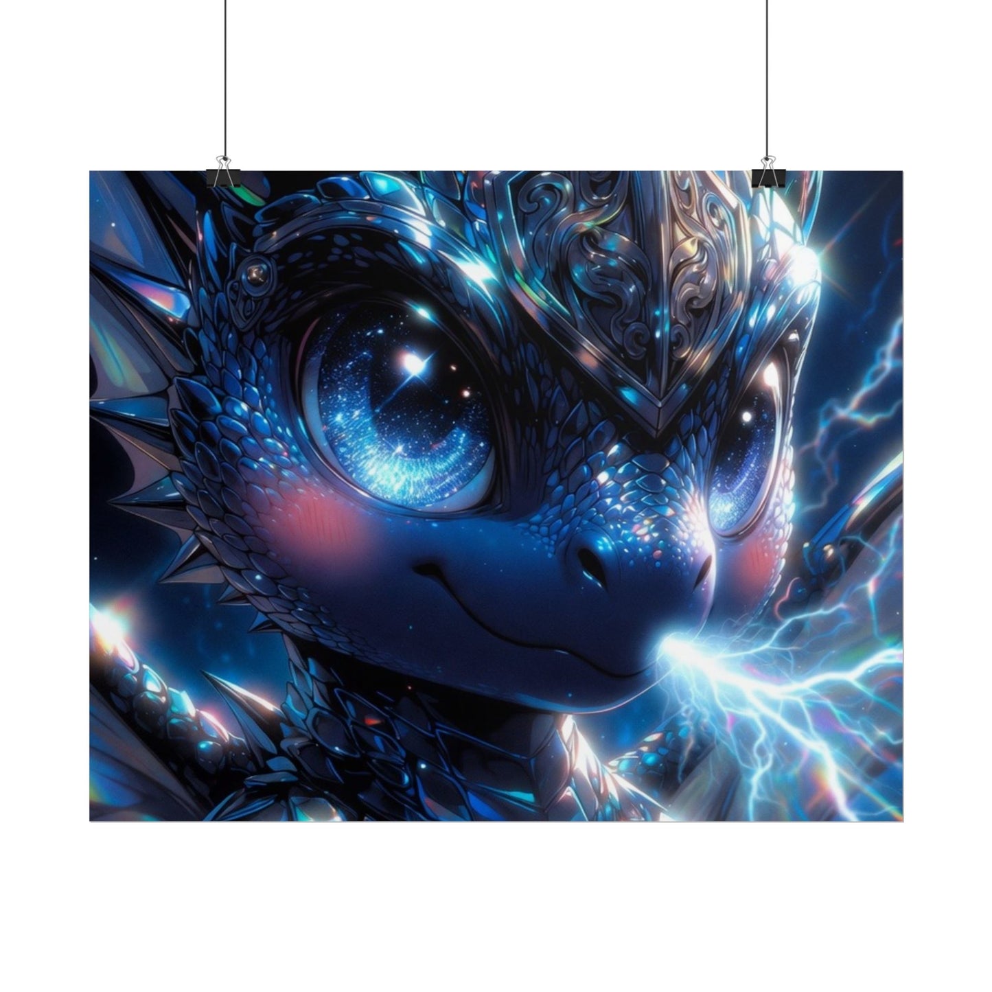 Shiny Blue Dragon Rolled Poster — Cute Electric Fantasy Wall Art