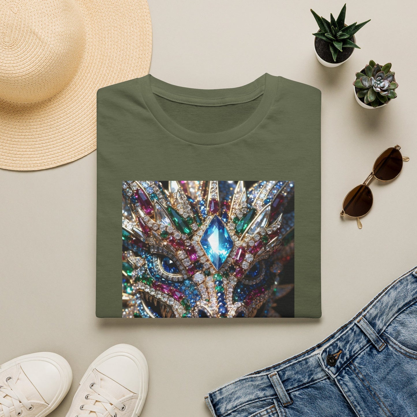 # 1 Dragon selling Gemstone Mask T-Shirt — Jewel-Encrusted Festival Tee