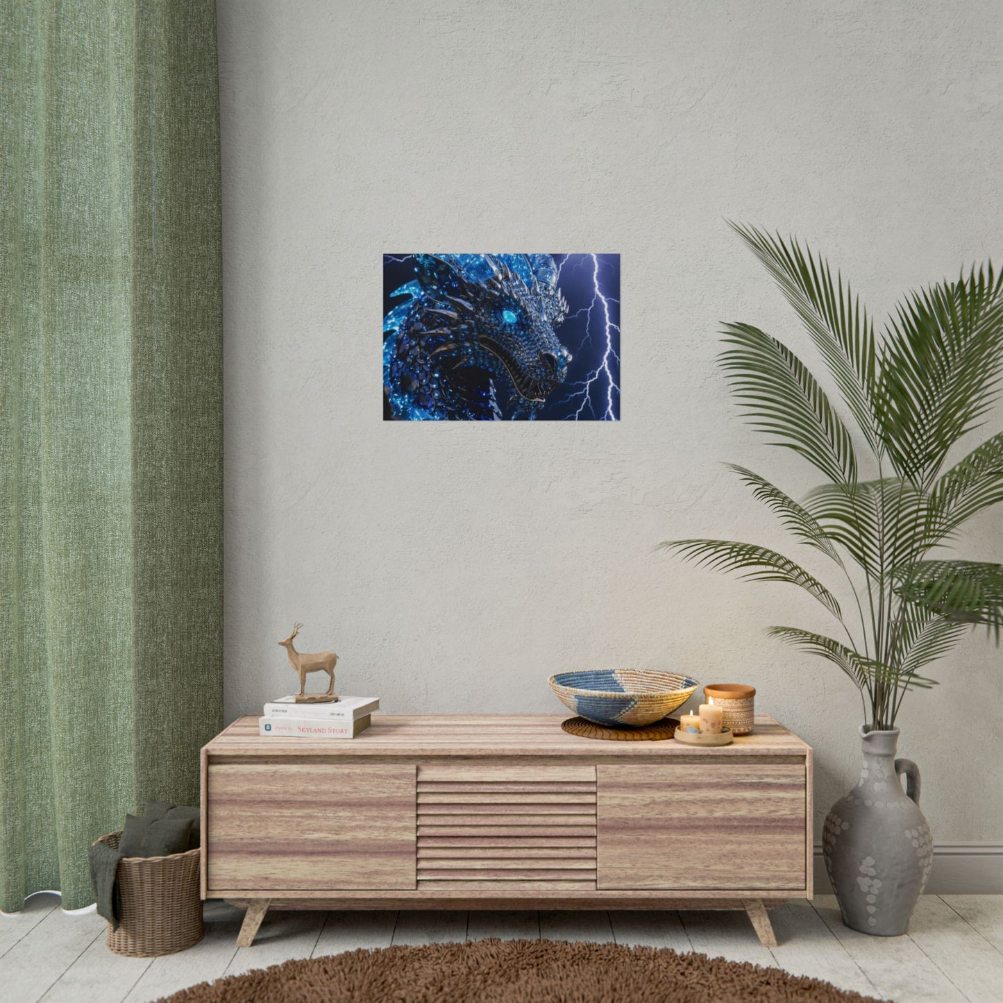 Blue Lightning Dragon Poster — Fantasy Wall Art Rolled Poster