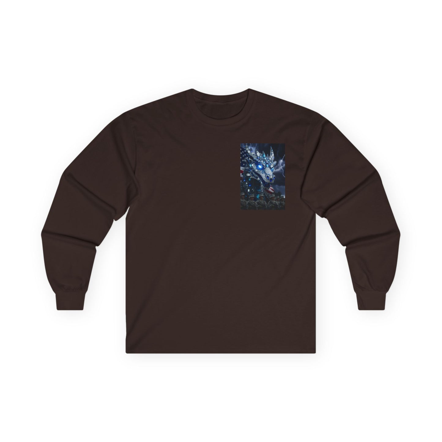 Mystic Blue Dragon Long Sleeve Tee — Night Forest Animal Graphic