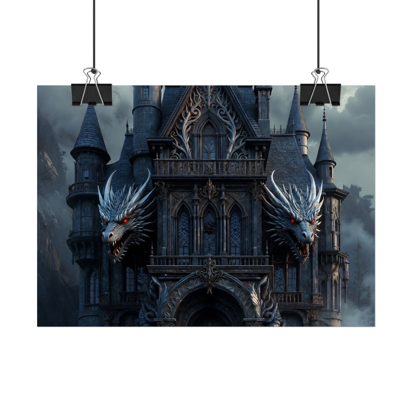 Gothic Dragon Castle Rolled Poster — Dark Fantasy Wall Art