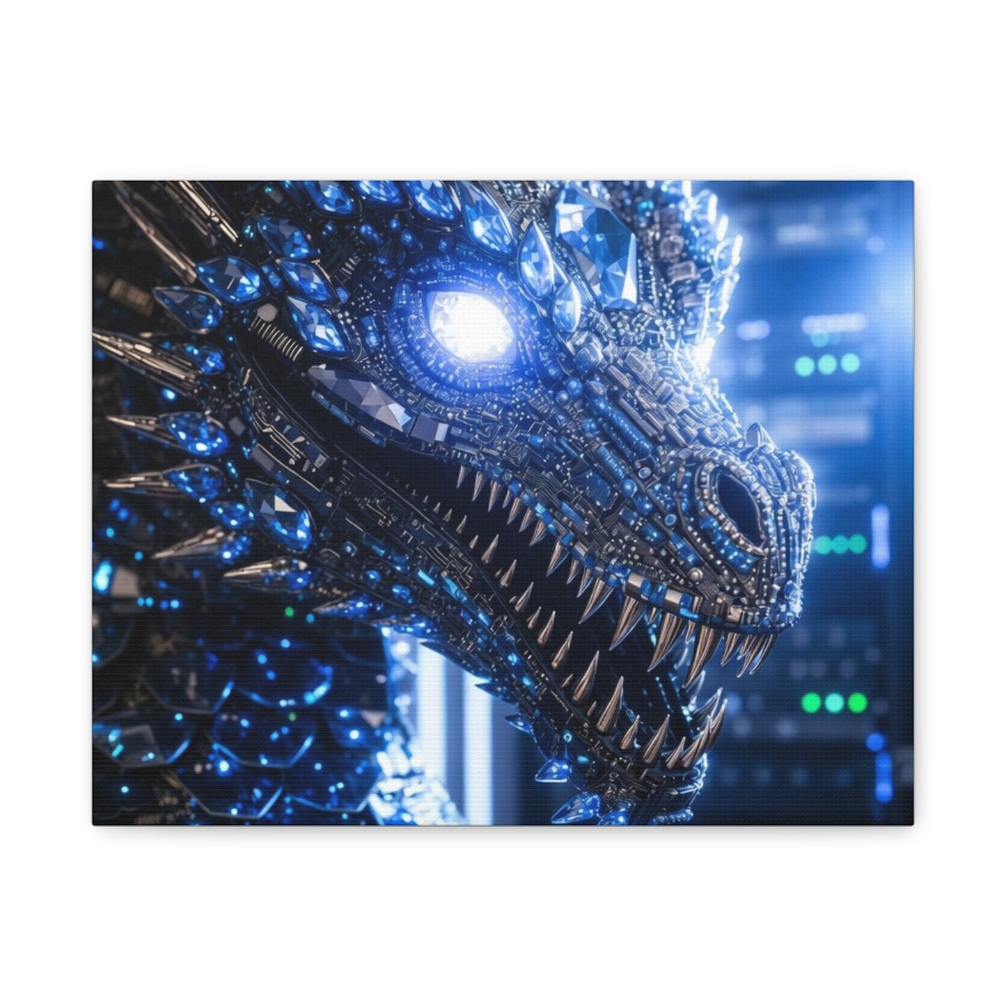Cyber Dragon Canvas Print — Futuristic Metallic Dragon Wall Art