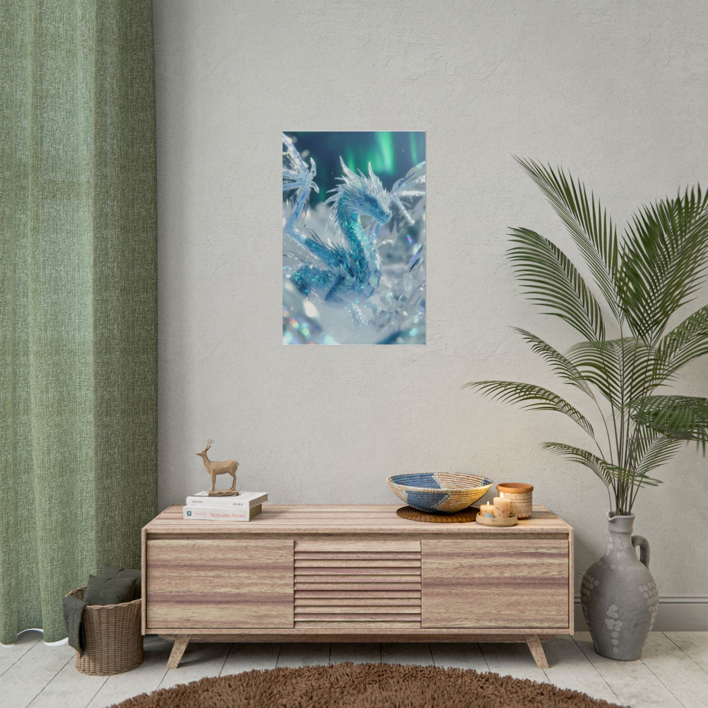 Ice Crystal Dragon Poster — Fantasy Aurora Wall Art (Rolled Poster)