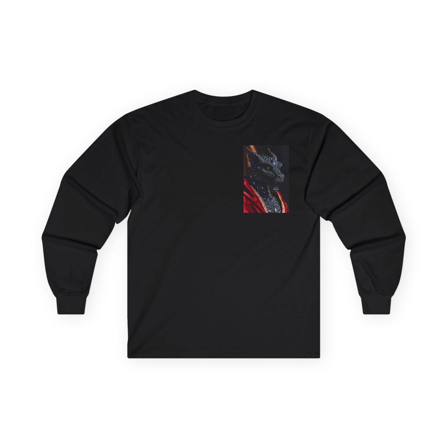 Long Sleeve Tee — Abstract Red & Black Dragon Marble Chest Print