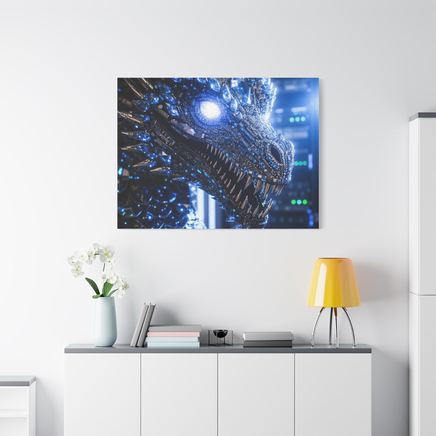 Cyber Dragon Canvas Print — Futuristic Metallic Dragon Wall Art