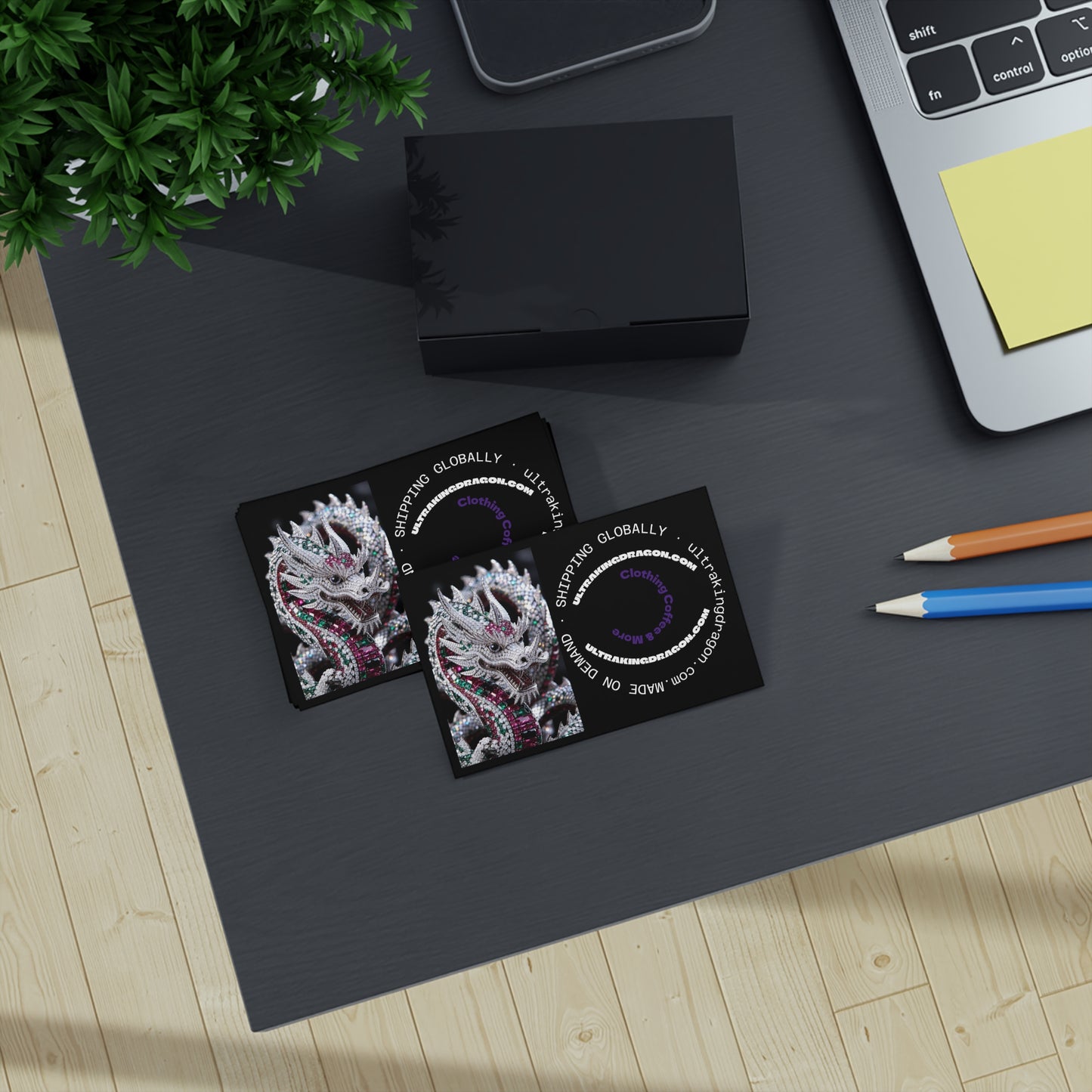 Dragon Logo Business Cards — Black Luxe 100pcs (Shipping Globally)